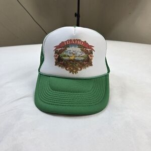 Vintage Idaho Trucker Hat Green Mesh Cap Snapback Nissun USA Souvenir Retro